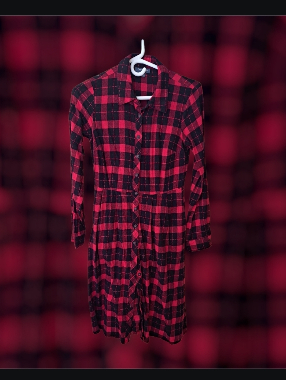 ModCloth Red and Black Plaid Button-Up Dress